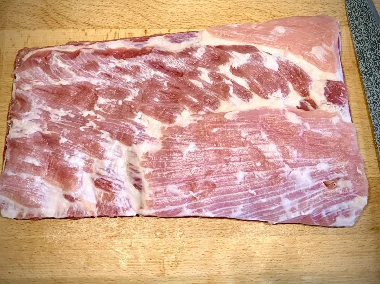 Rack of spare ribs, trimmed and ready for the rub